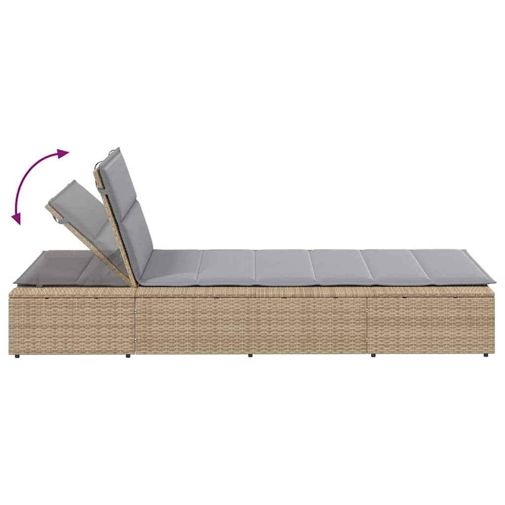 Chaise longue avec coussin flottant en polyrotin beige