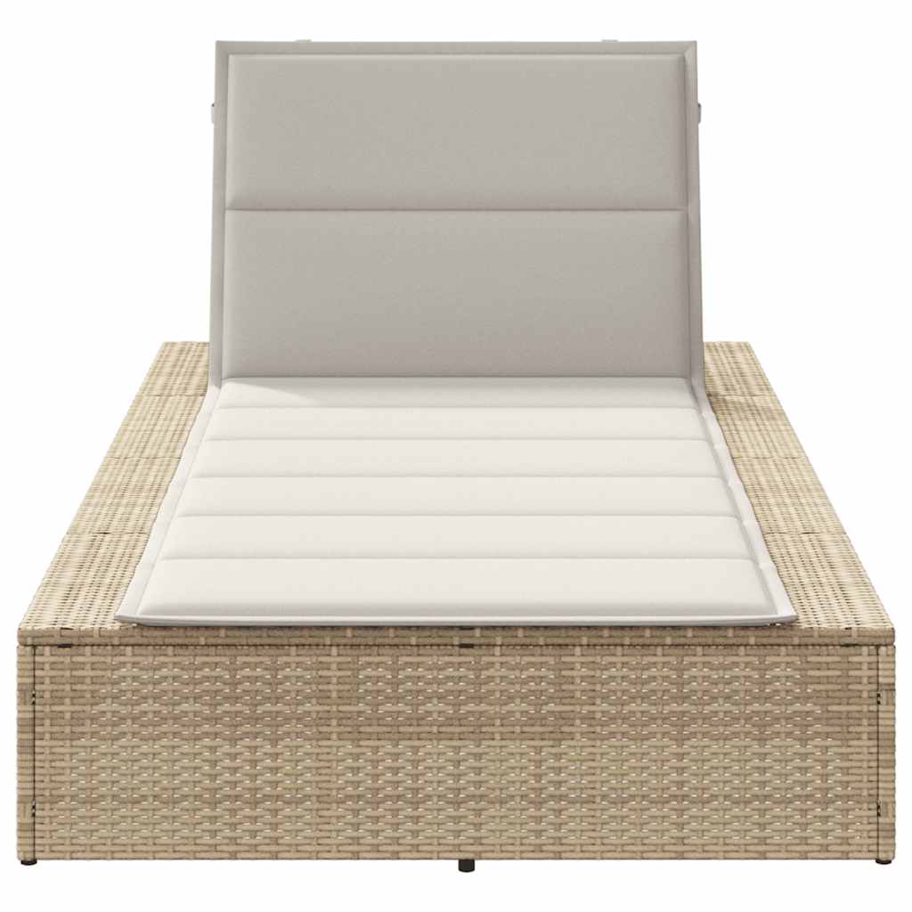 Chaise longue avec coussin flottant en polyrotin beige