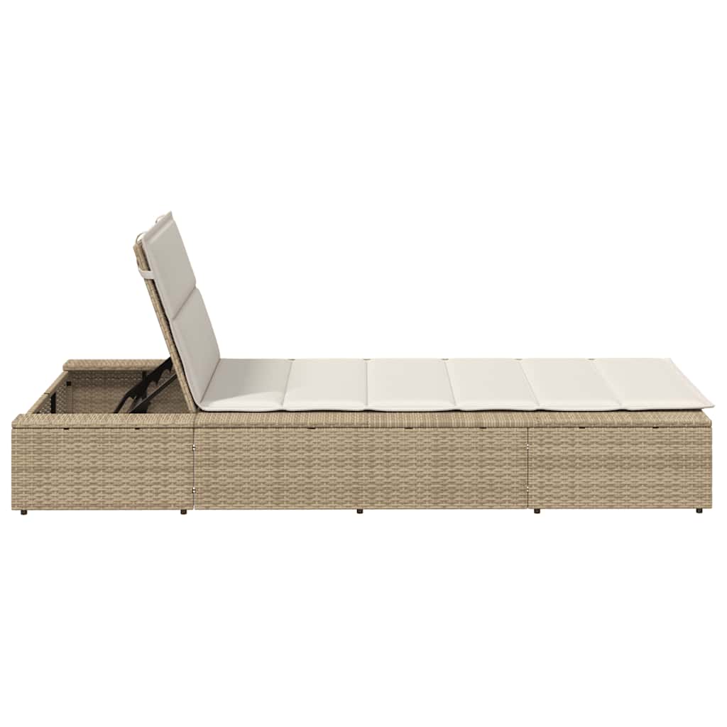 Chaise longue avec coussin flottant en polyrotin beige