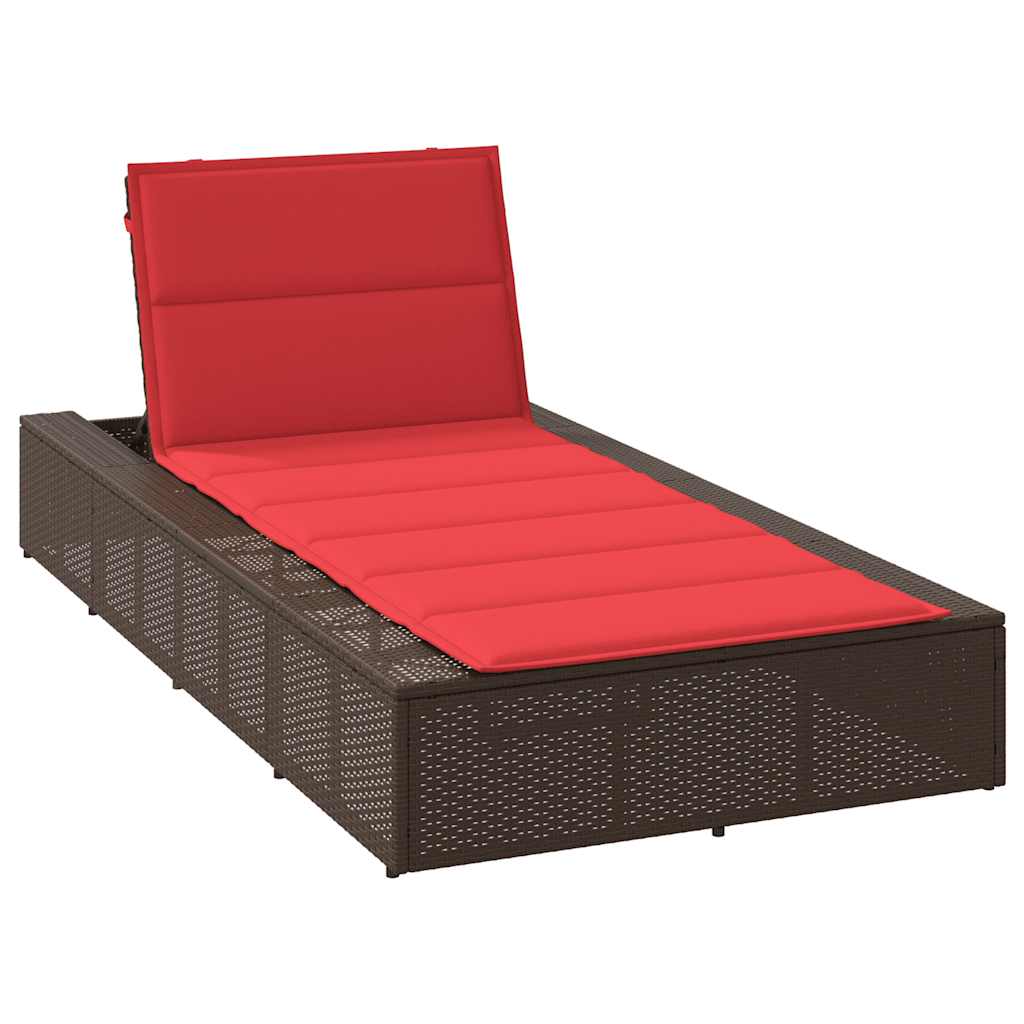 Chaise longue avec coussin flottant en polyrotin marron
