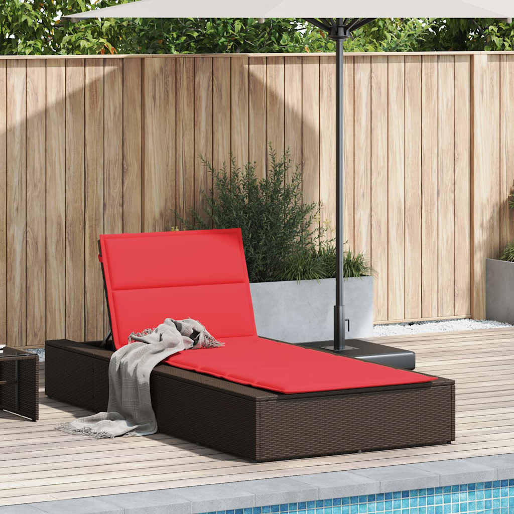 Chaise longue avec coussin flottant en polyrotin marron