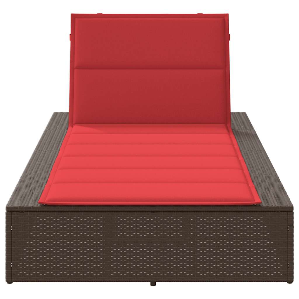 Chaise longue avec coussin flottant en polyrotin marron