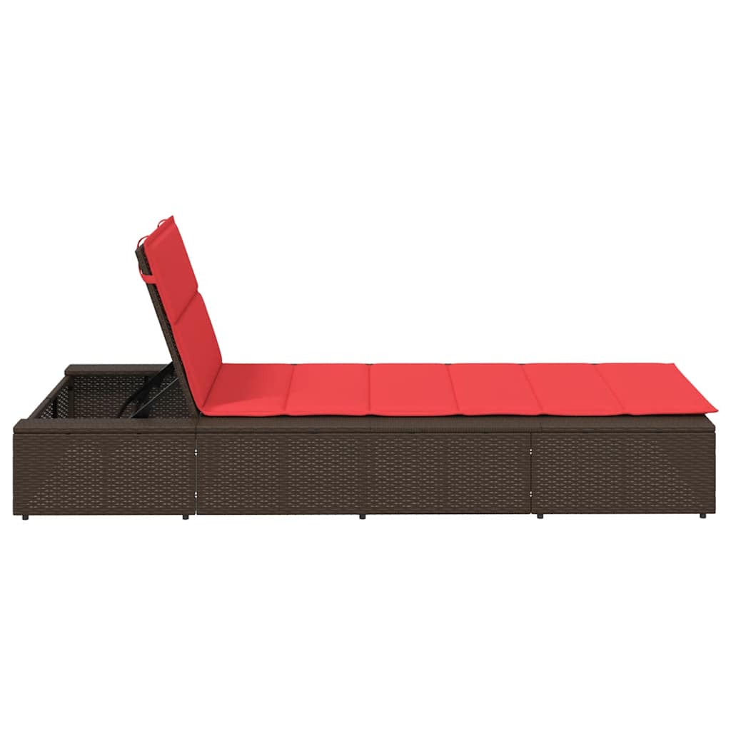 Chaise longue avec coussin flottant en polyrotin marron
