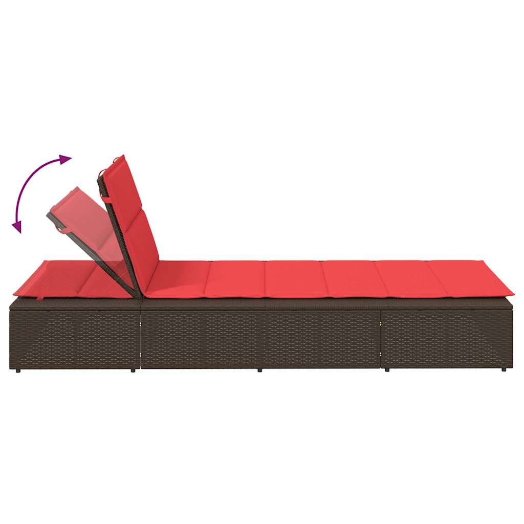 Chaise longue avec coussin flottant en polyrotin marron
