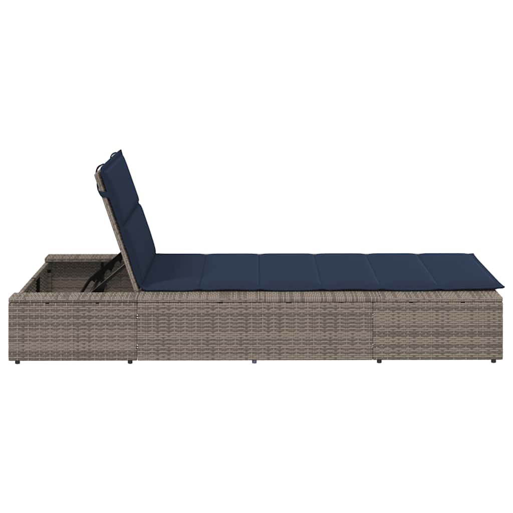 Chaise longue avec coussin flottant en polyrotin gris