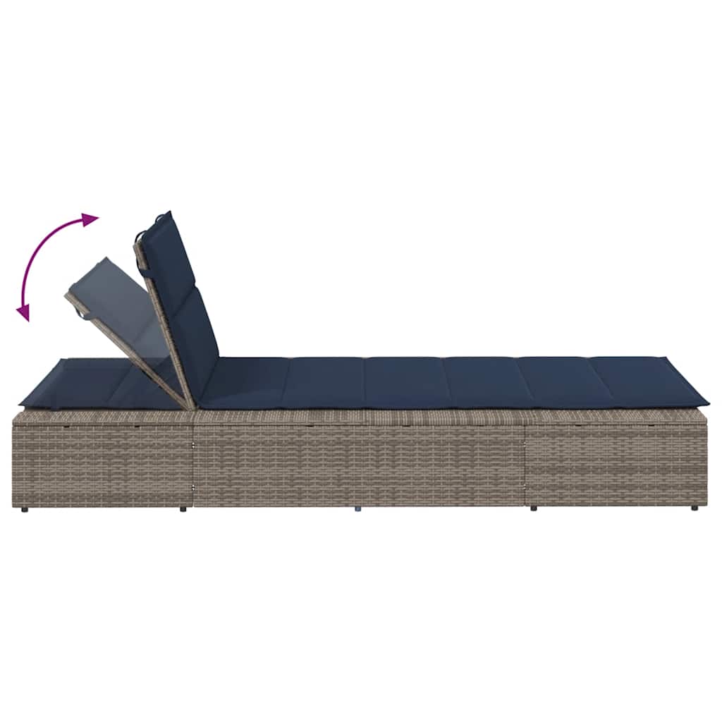 Chaise longue avec coussin flottant en polyrotin gris
