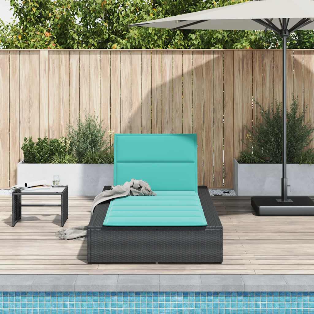 Chaise longue avec coussin flottant en polyrotin noir