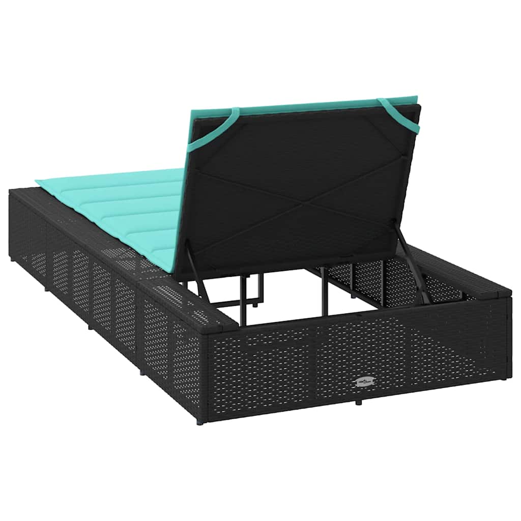 Chaise longue avec coussin flottant en polyrotin noir