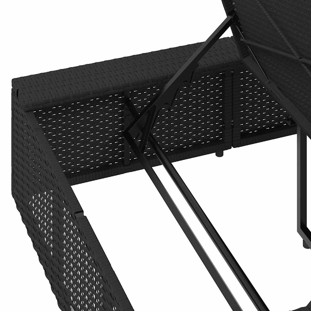 Chaise longue avec coussin flottant en polyrotin noir
