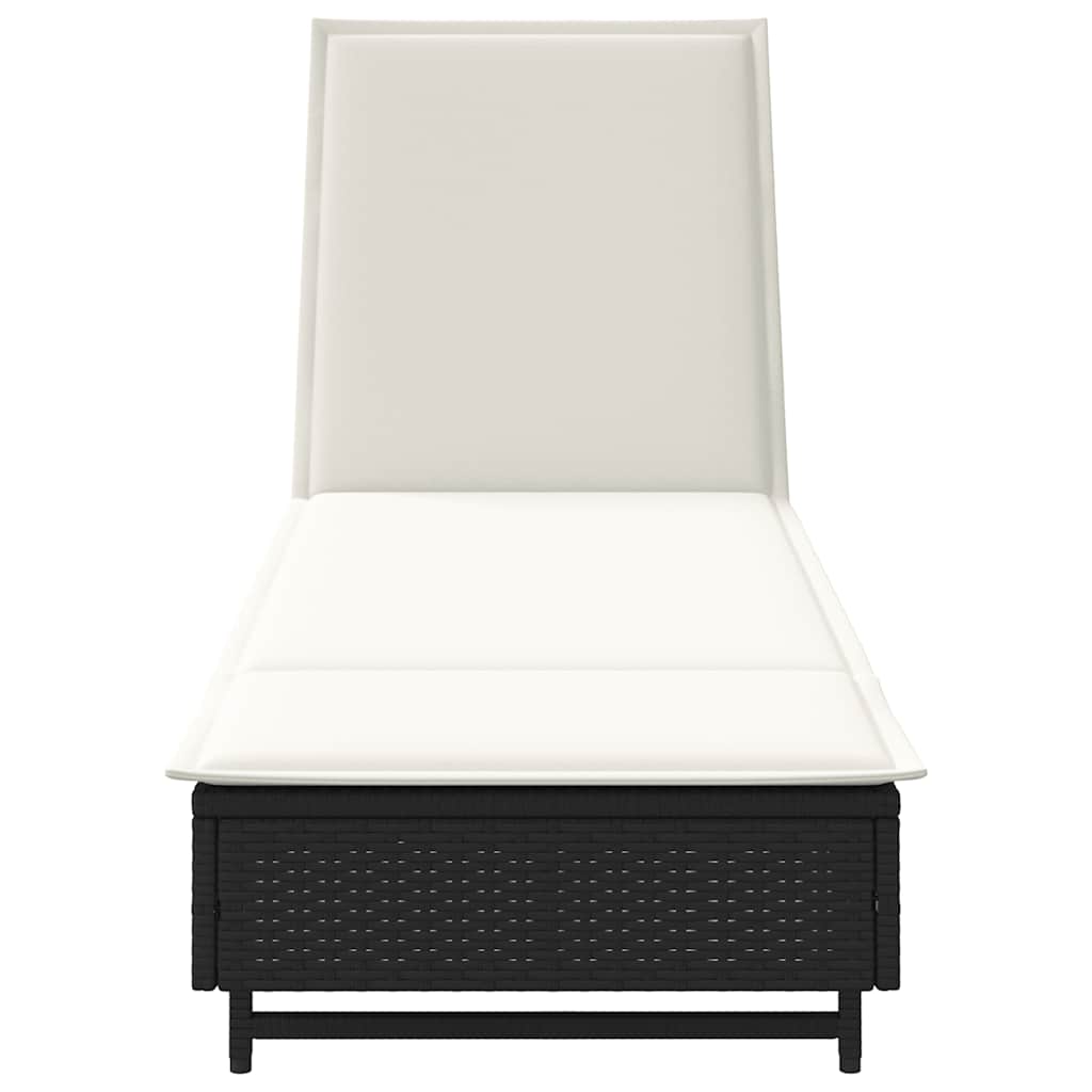 Bain de soleil à roulettes et coussin en polyrotin noir