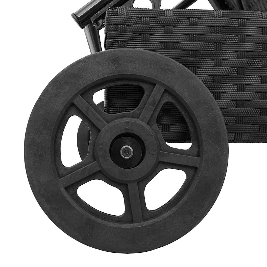 Bain de soleil à roulettes et coussin en polyrotin noir