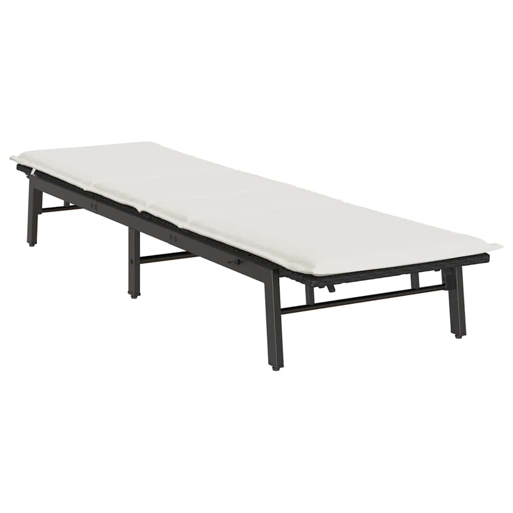Bain de soleil avec coussin en polyrotin noir