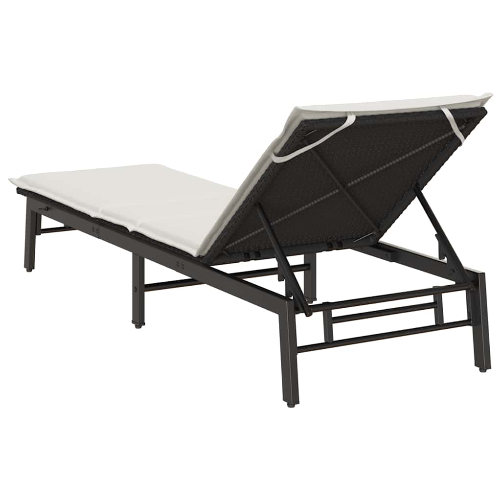 Bain de soleil avec coussin en polyrotin noir