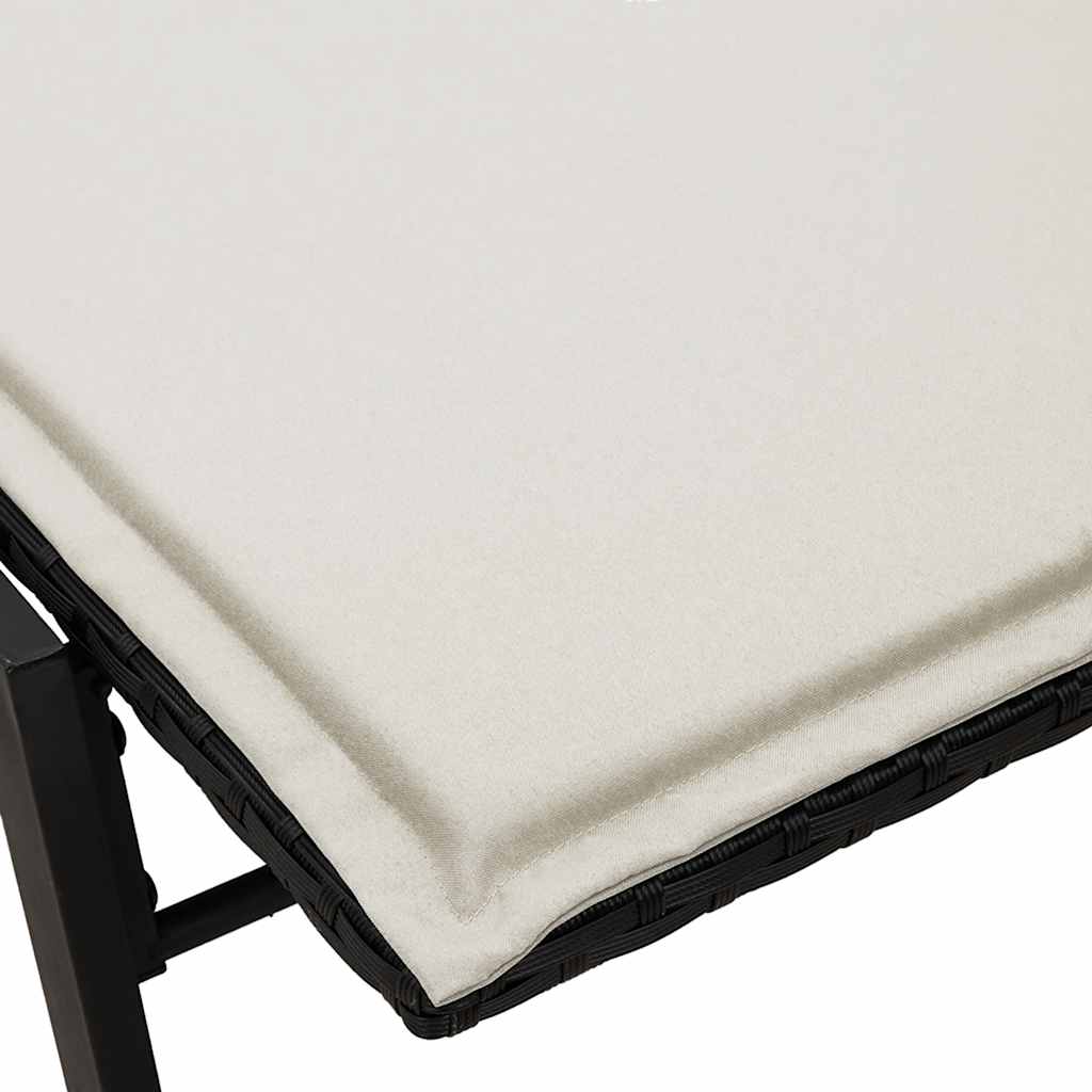 Bain de soleil avec coussin en polyrotin noir