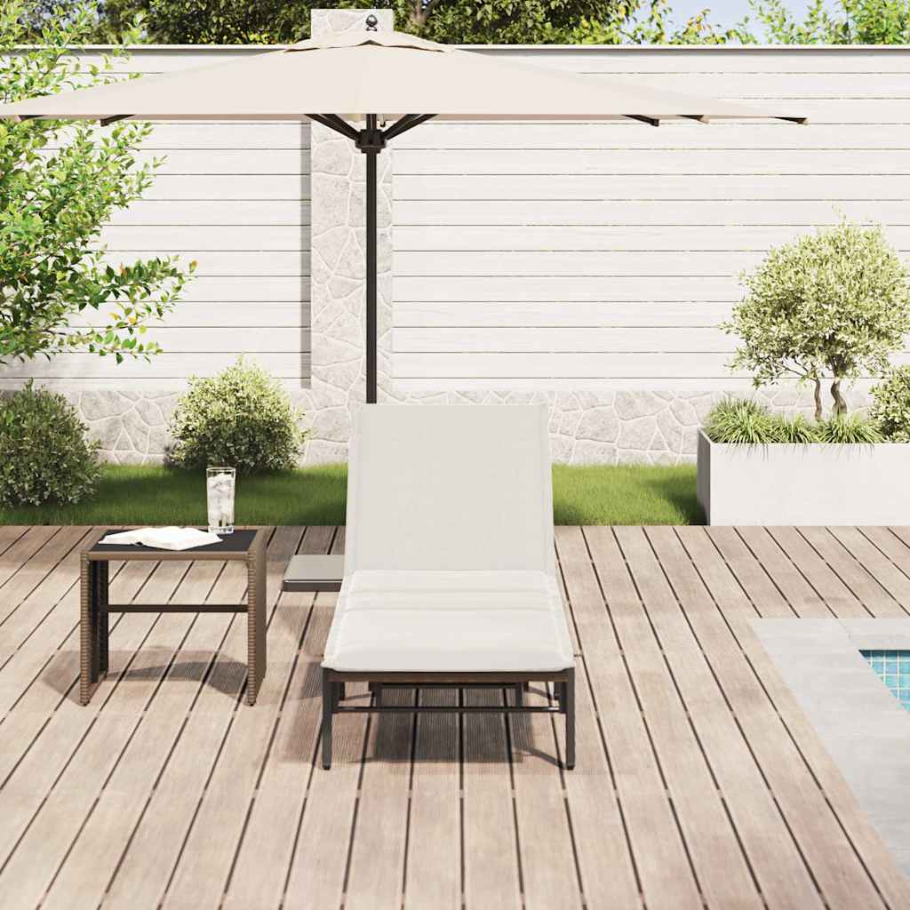 Bain de soleil avec coussin en polyrotin marron