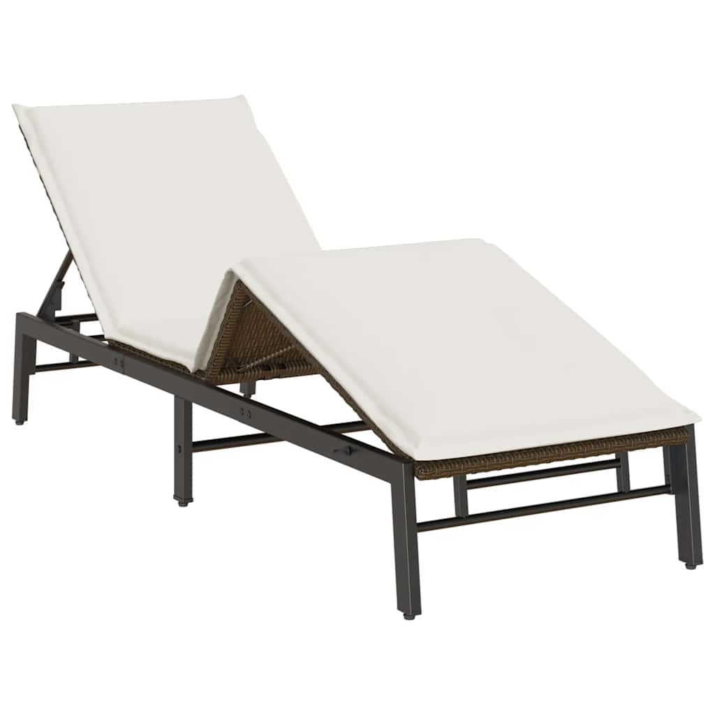 Bain de soleil avec coussin en polyrotin marron