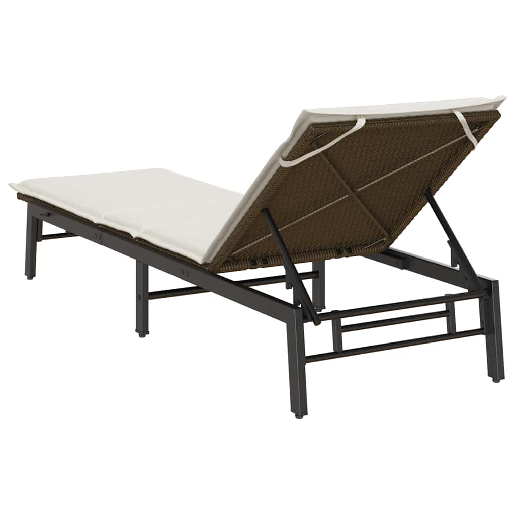 Bain de soleil avec coussin en polyrotin marron