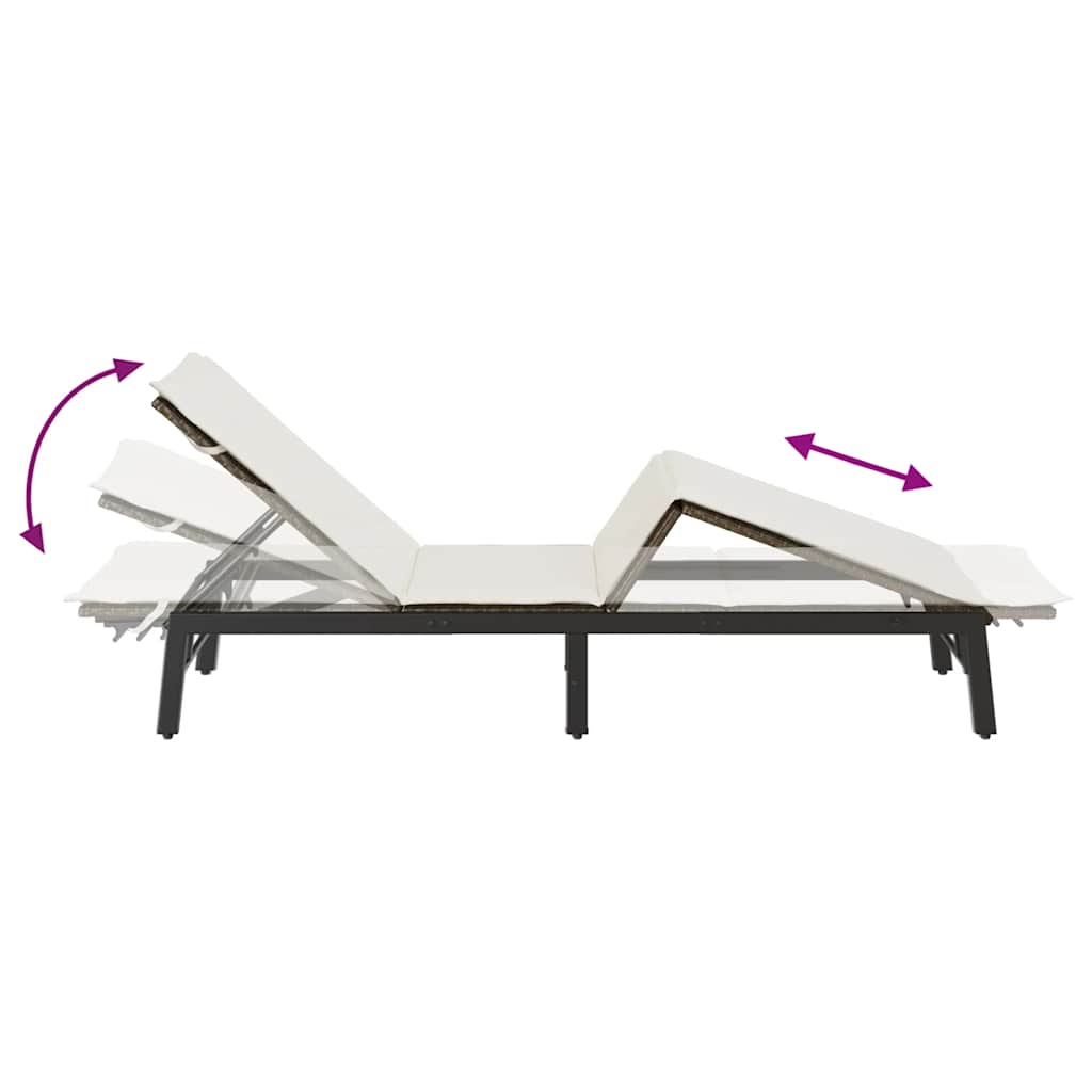 Bain de soleil avec coussin en polyrotin marron