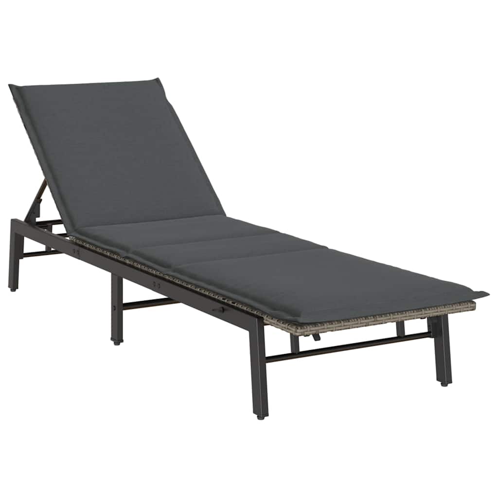 Bain de soleil avec coussin en polyrotin gris