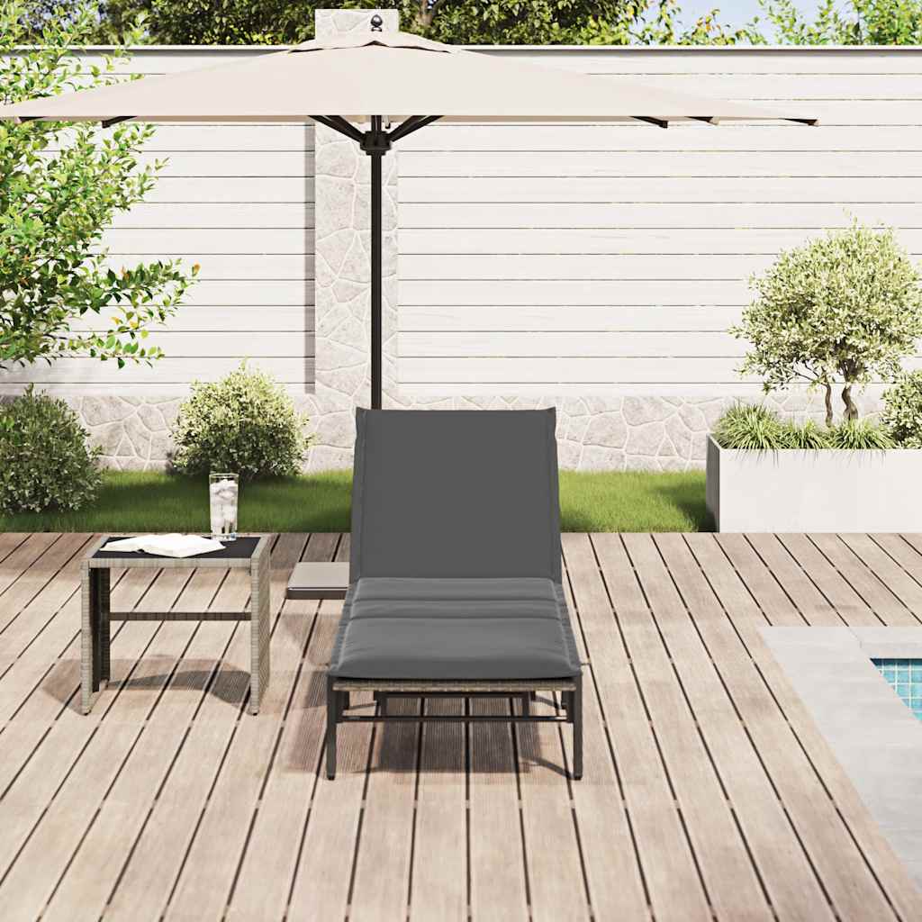 Bain de soleil avec coussin en polyrotin gris