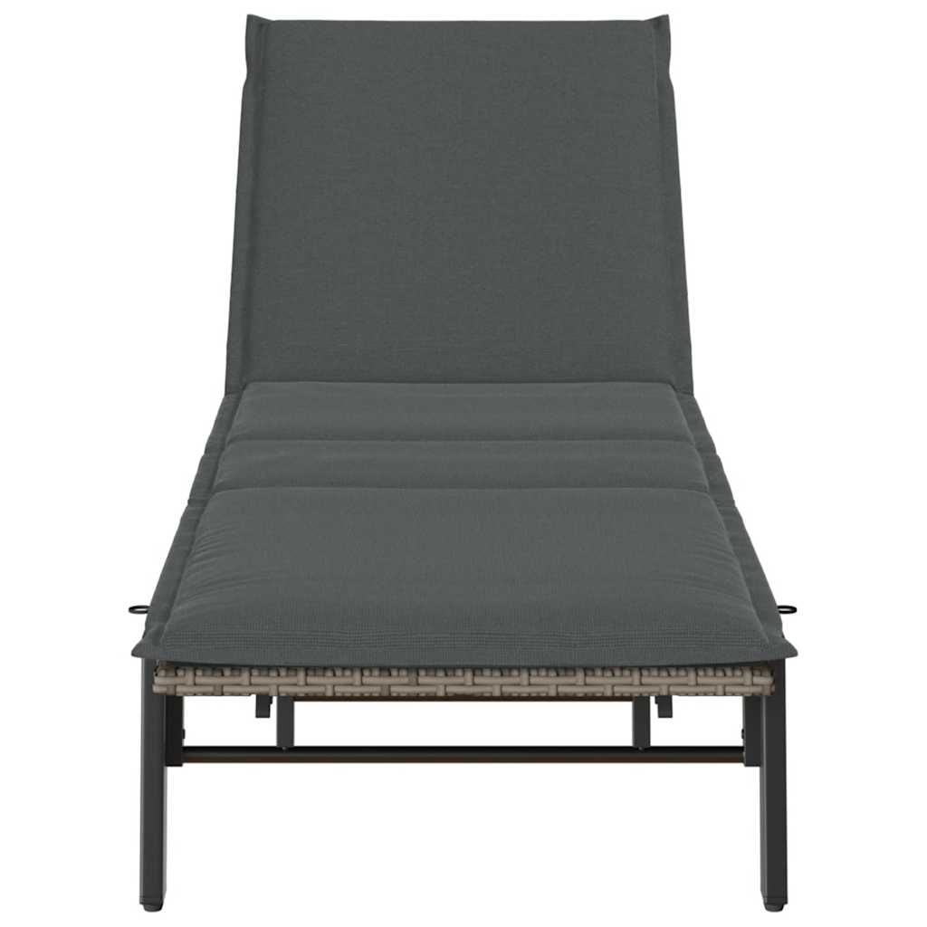 Bain de soleil avec coussin en polyrotin gris