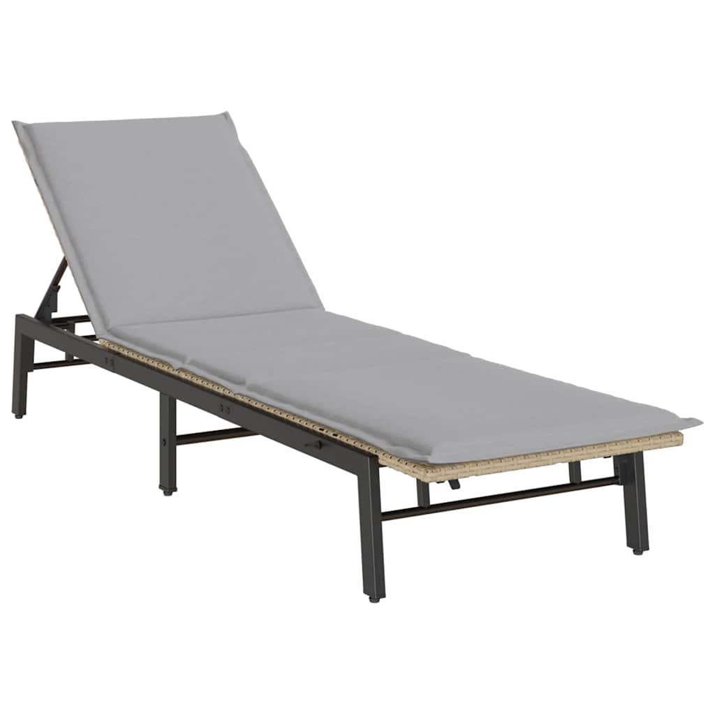 Bain de soleil avec coussin en polyrotin beige