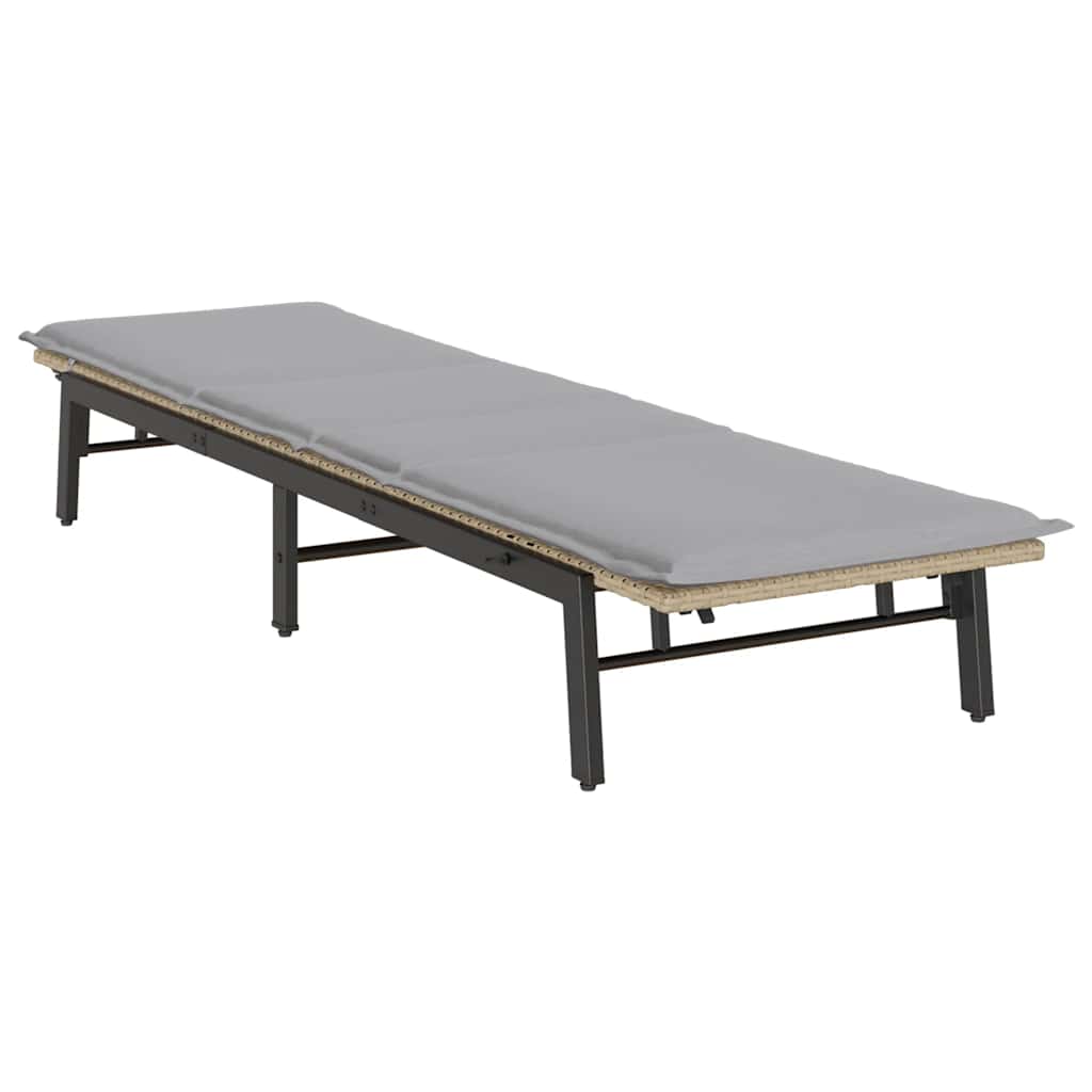 Bain de soleil avec coussin en polyrotin beige