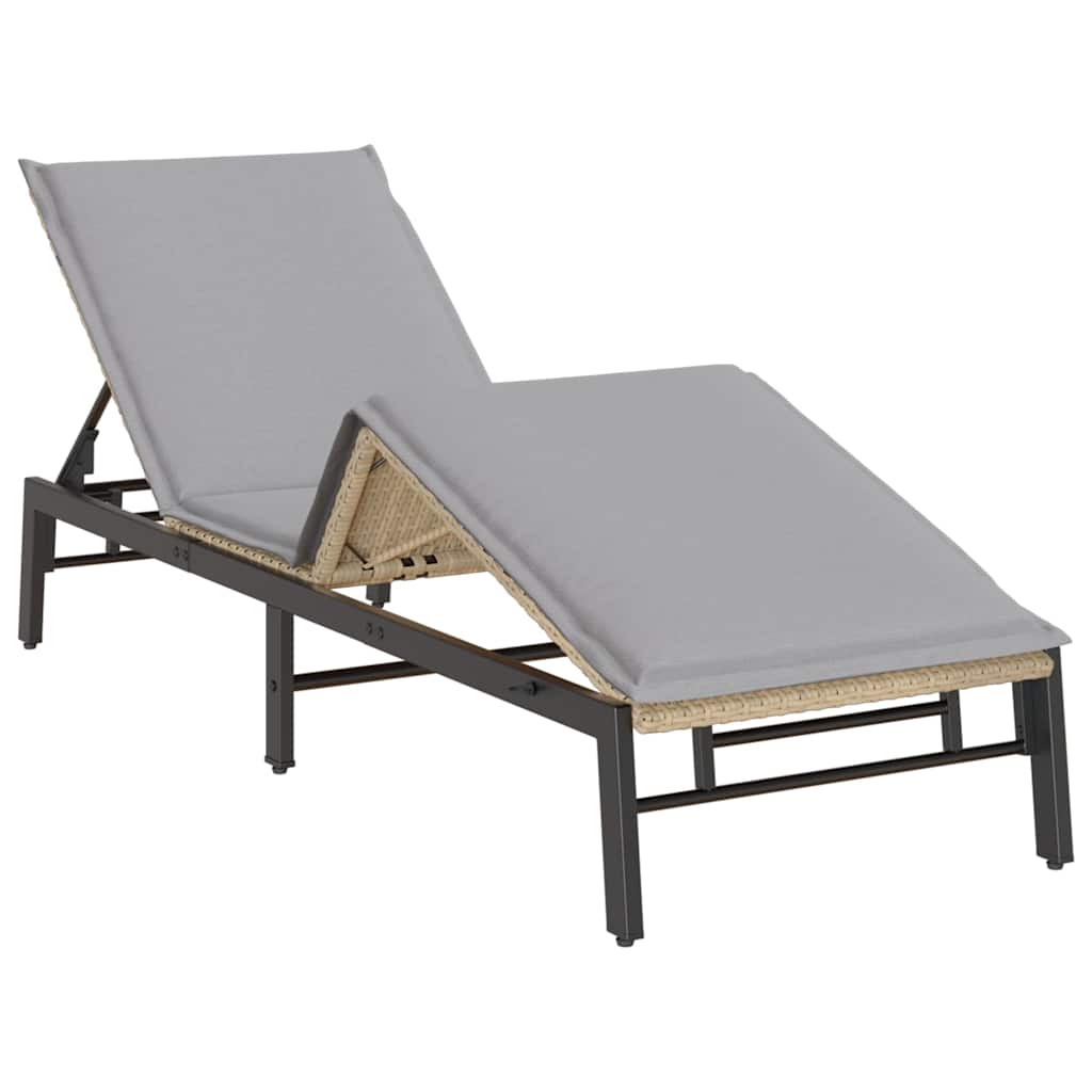Bain de soleil avec coussin en polyrotin beige