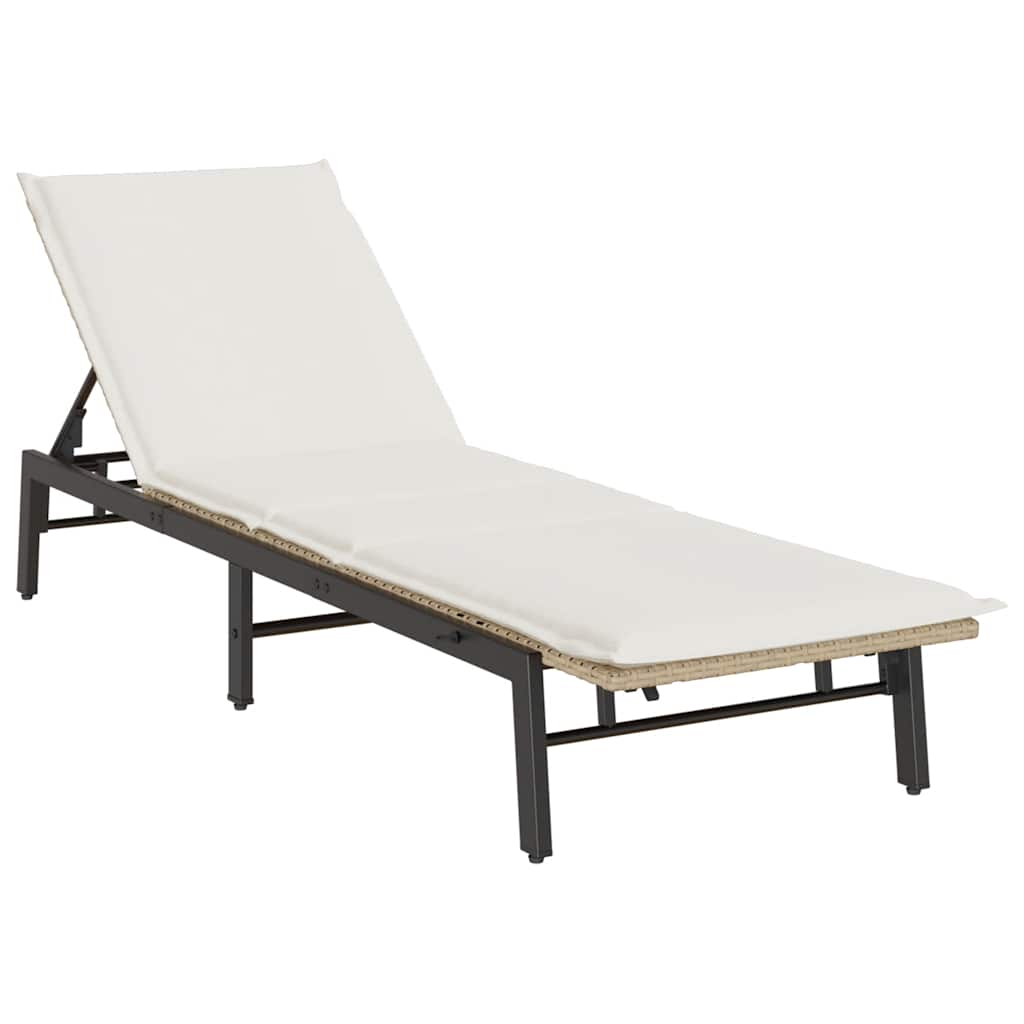 Bain de soleil avec coussin en polyrotin beige