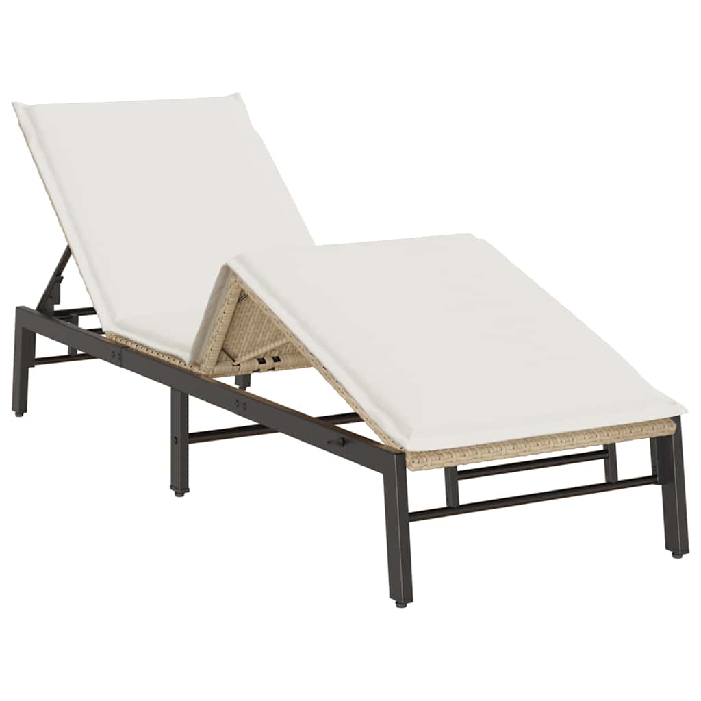 Bain de soleil avec coussin en polyrotin beige