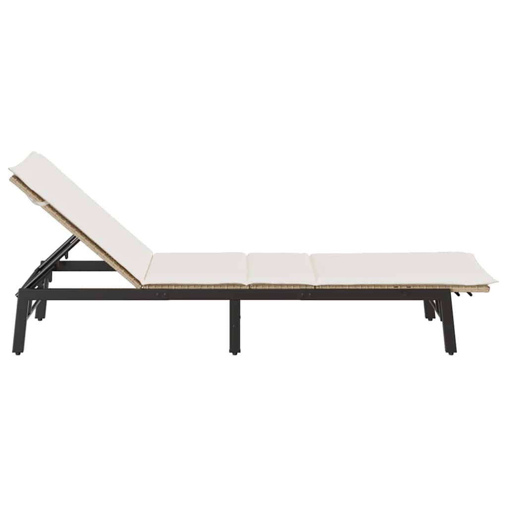 Bain de soleil avec coussin en polyrotin beige