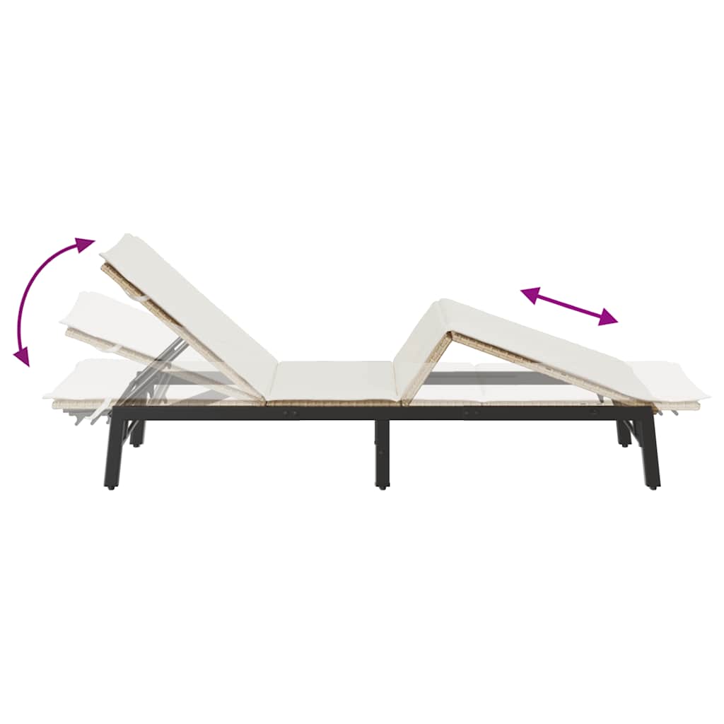 Bain de soleil avec coussin en polyrotin beige