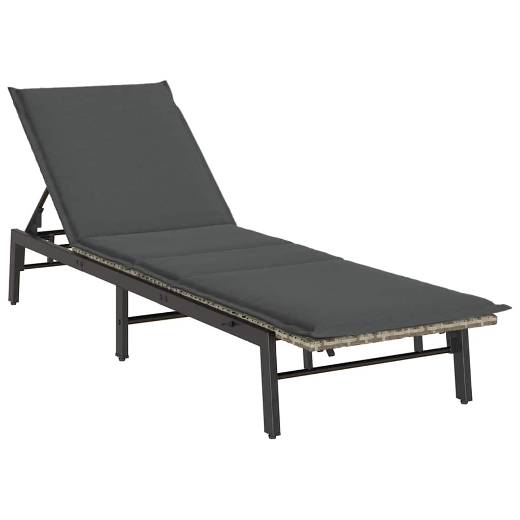 Bain de soleil avec coussin en polyrotin gris clair