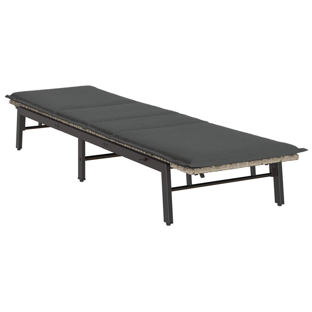 Bain de soleil avec coussin en polyrotin gris clair