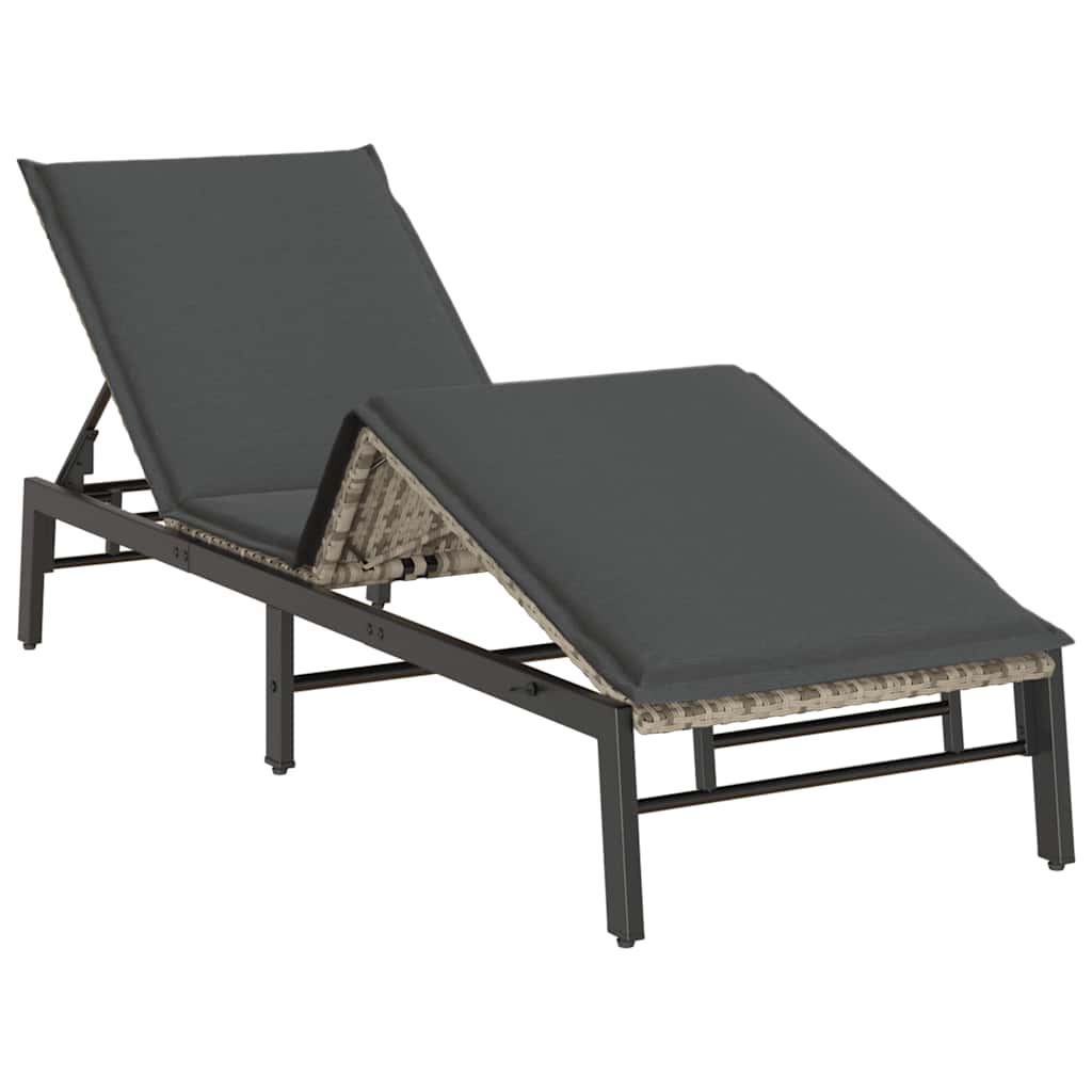 Bain de soleil avec coussin en polyrotin gris clair