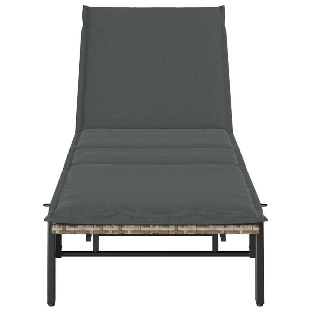 Bain de soleil avec coussin en polyrotin gris clair