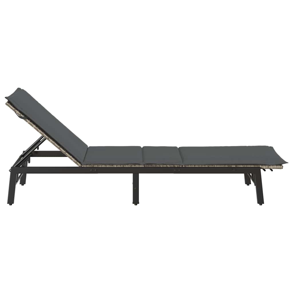 Bain de soleil avec coussin en polyrotin gris clair