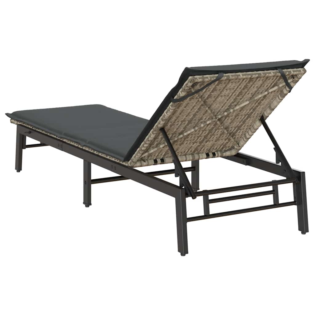 Bain de soleil avec coussin en polyrotin gris clair