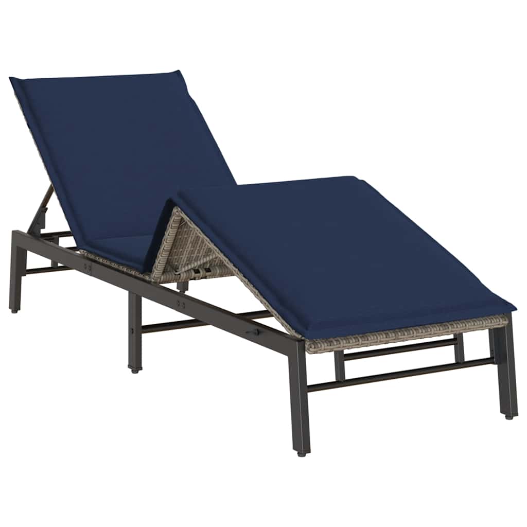 Bain de soleil avec coussin en polyrotin gris