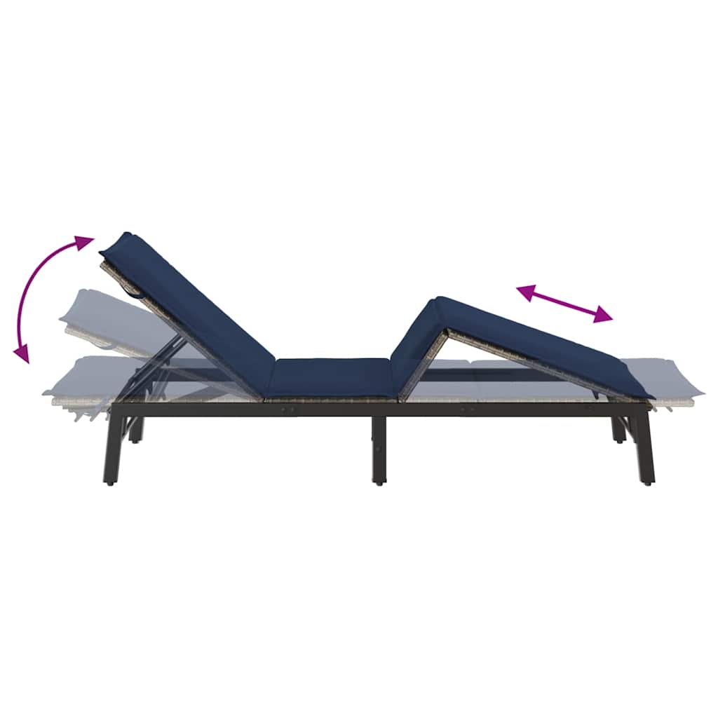 Bain de soleil avec coussin en polyrotin gris
