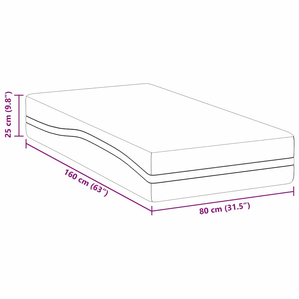 Matratze Weiß und Grau 80 x 160 cm Memory Foam