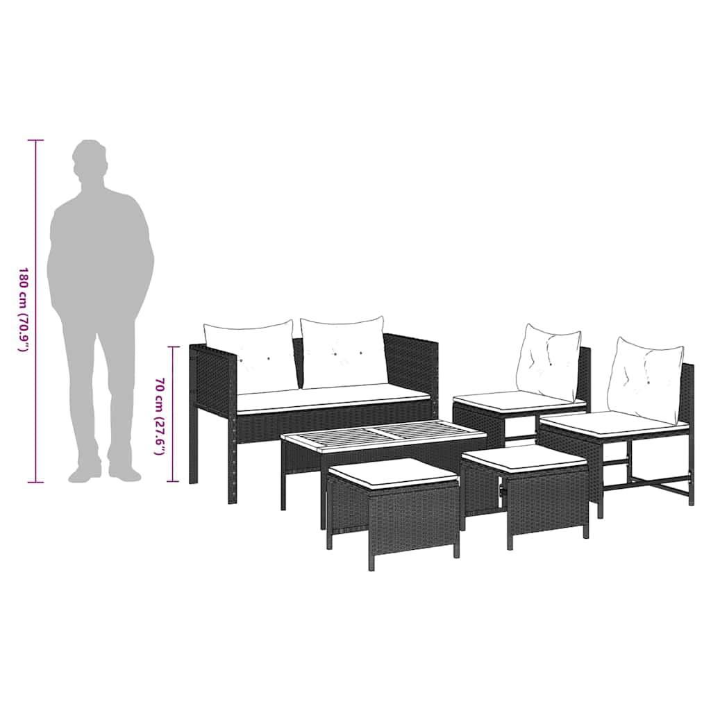 Gartensofa-set 6 stk. Hellgrau und Dunkelgrau Poly-Rattan