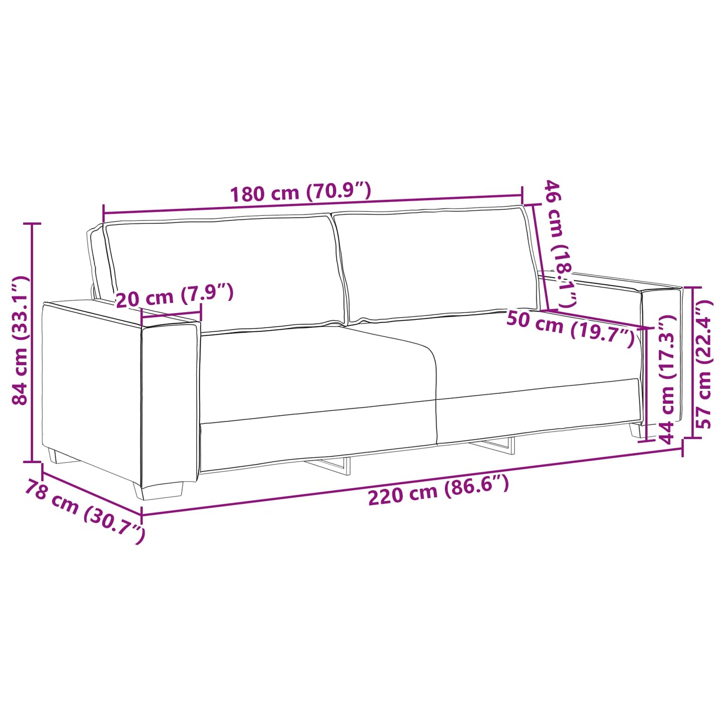 Sofa 3 stk. Schwarz Stoff