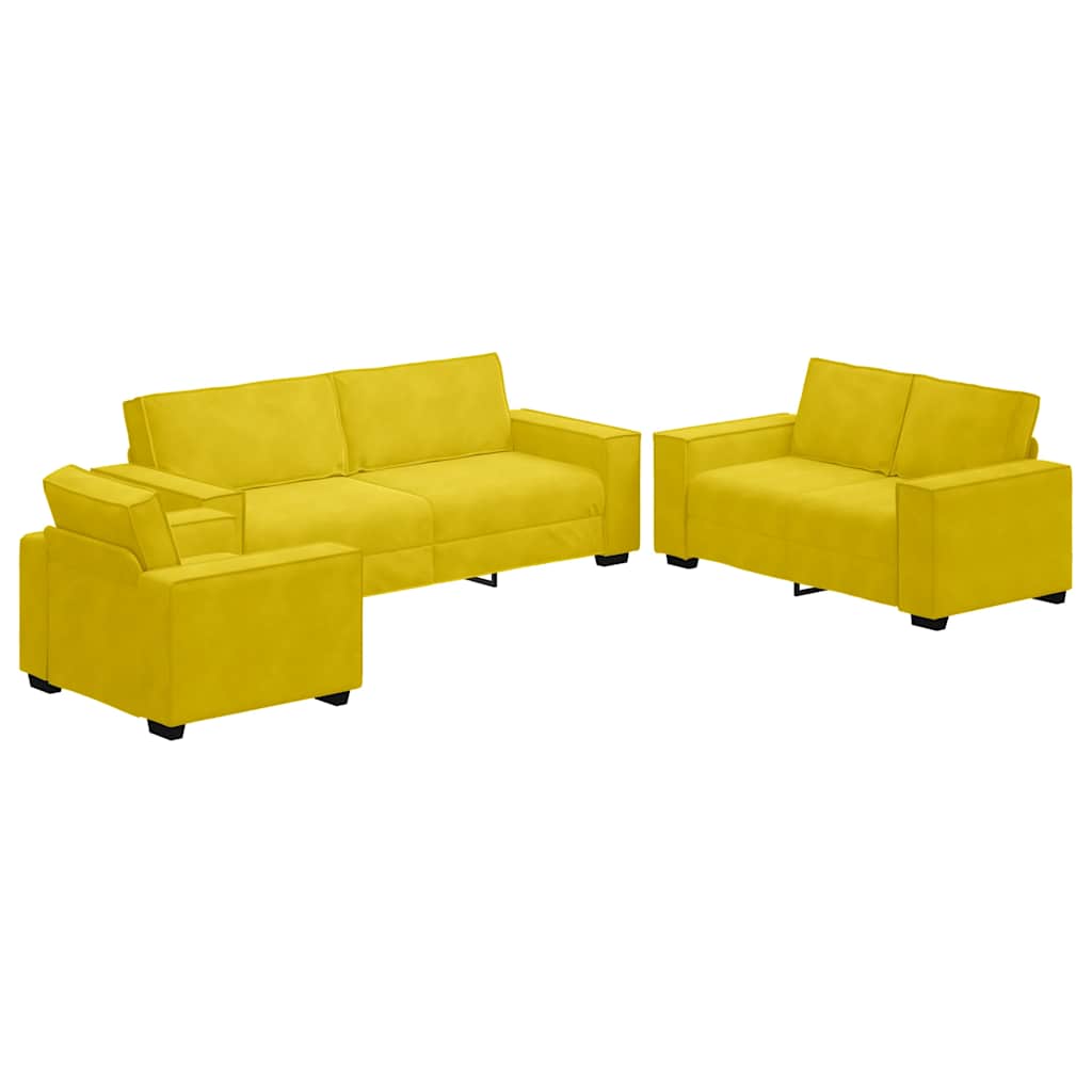 Ensemble de canapé 3 pièces avec coussins en velours jaune
