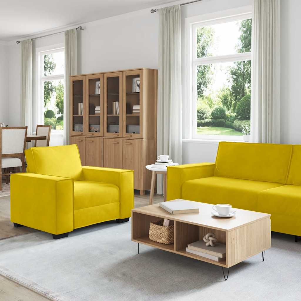 Ensemble de canapé 3 pièces avec coussins en velours jaune