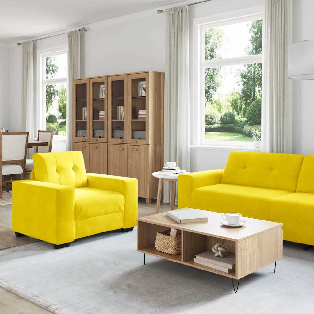 Sofa Set mit Kissen 3 pcs Gelb 221 x 78 x 80 cm Samt