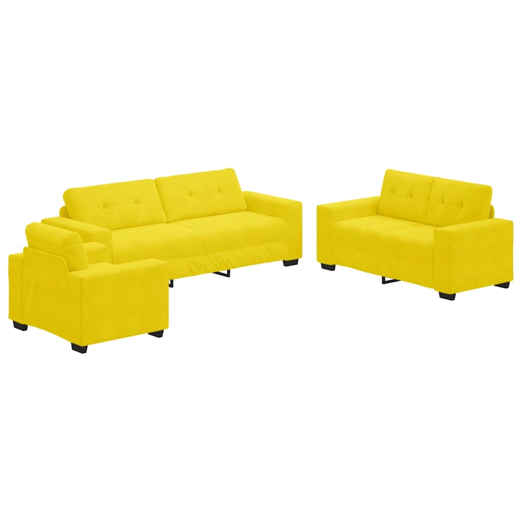 Sofa Set mit Kissen 3 pcs Gelb 221 x 78 x 80 cm Samt