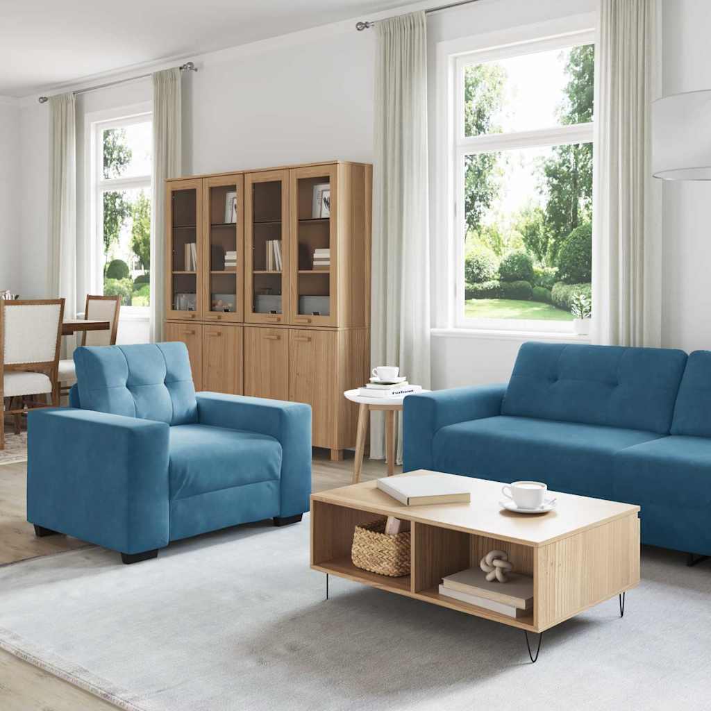 Sofa Set mit Kissen 3 pcs Blau 221 x 78 x 80 cm Samt