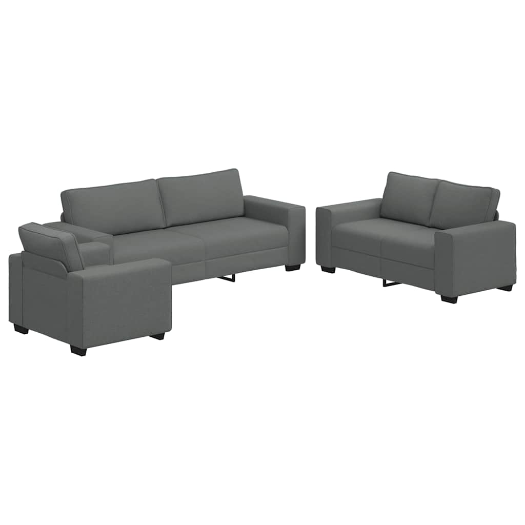 Ensemble de canapé 3 pièces avec coussins en tissu gris foncé