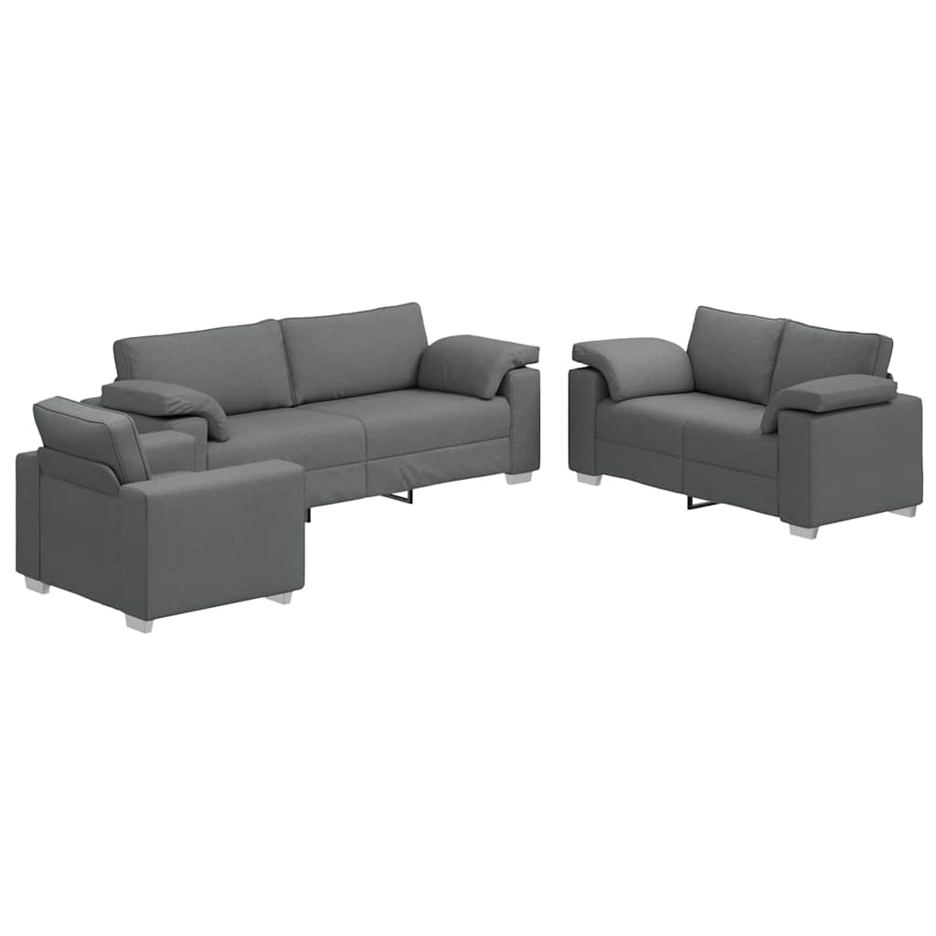 Sofa Set mit Kissen 3 pcs Grau 219 x 77 x 82 cm Stoff